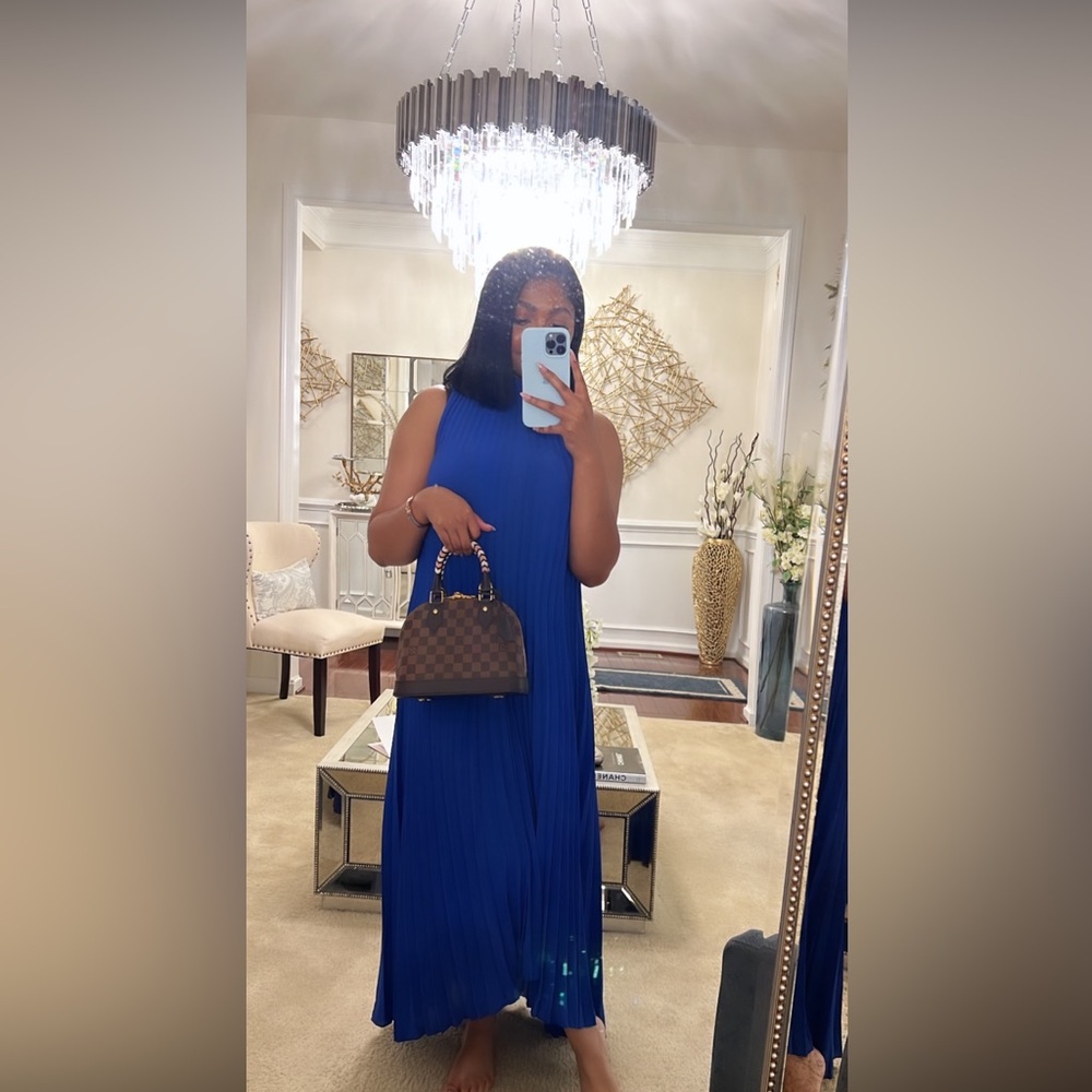 Blue link maxi rippled dress